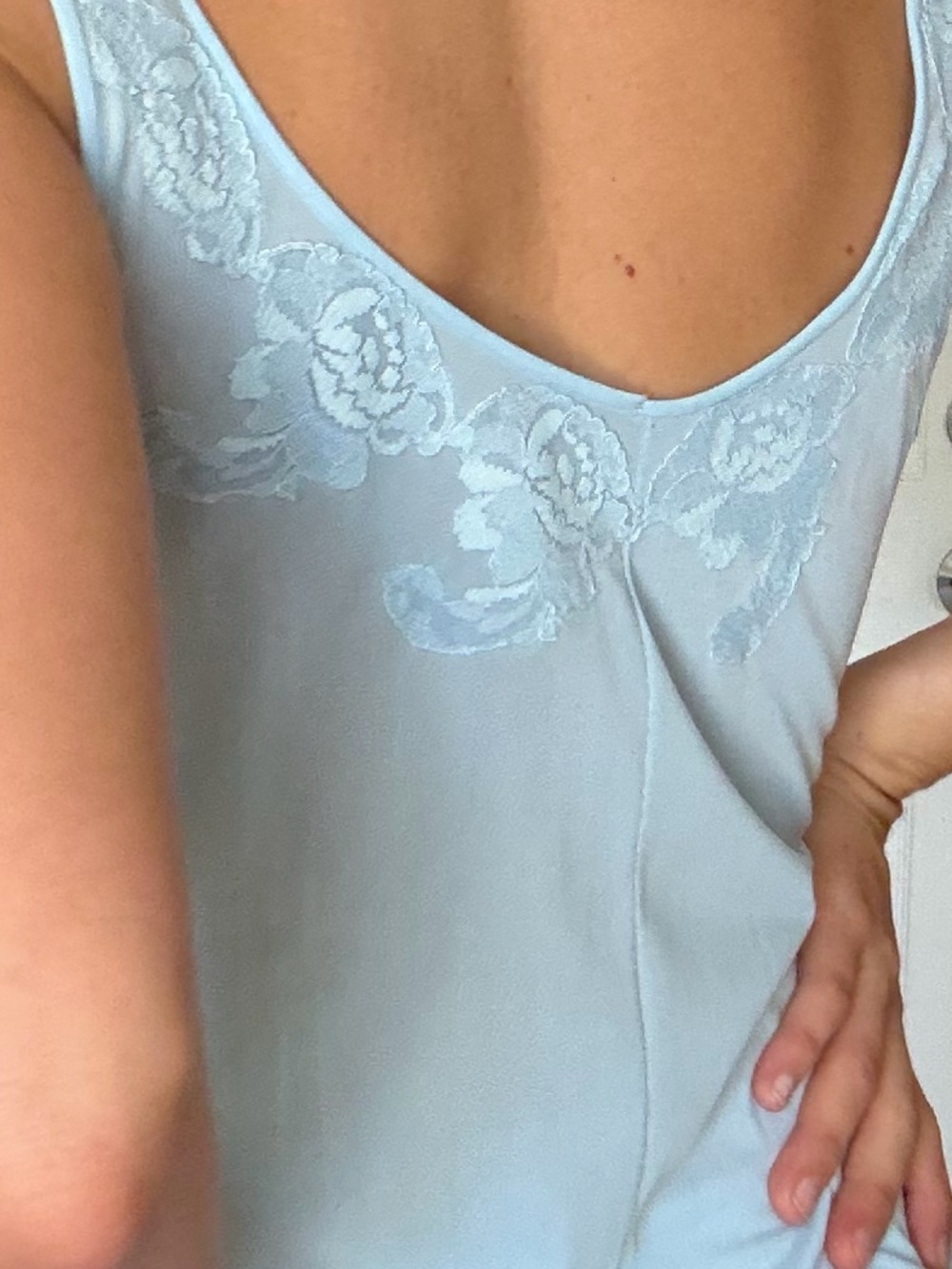 Vintage Light Blue Lace-Trim Slip Chemise - Picture 4 of 5